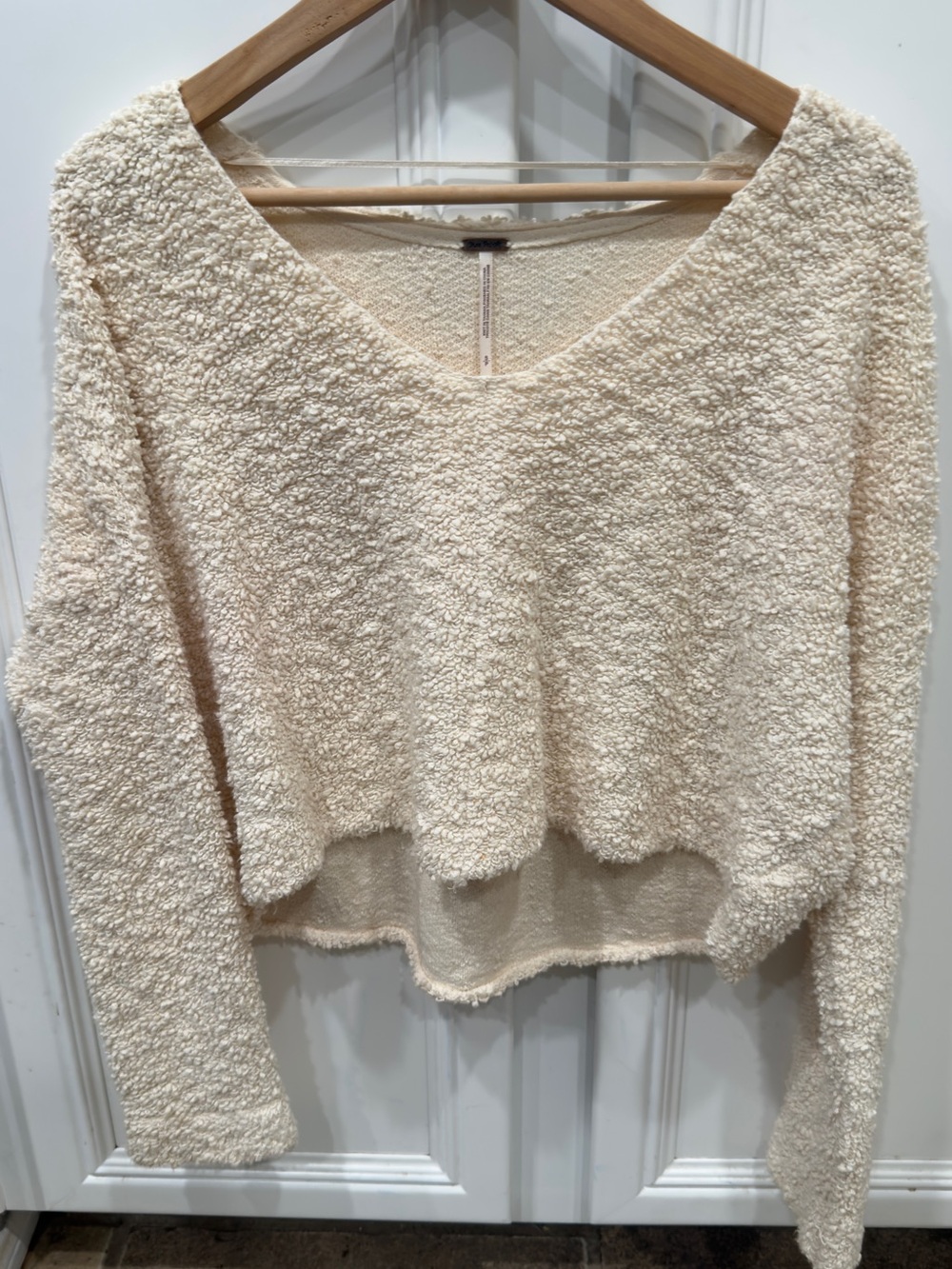 Free People Cream Popcorn Knit V-Neck Sweater